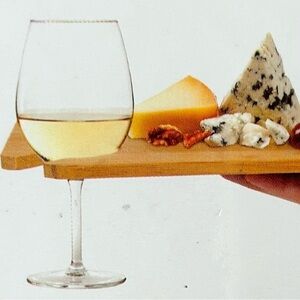 Set of two wooden appetizer platter with wine glass holder